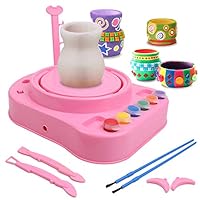 IAMGlobal Pottery Wheel, Pottery Studio, Craft Kit, Artist Studio, Ceramic Machine with Clay, Educational Toy for Kids Beginners (Pink)