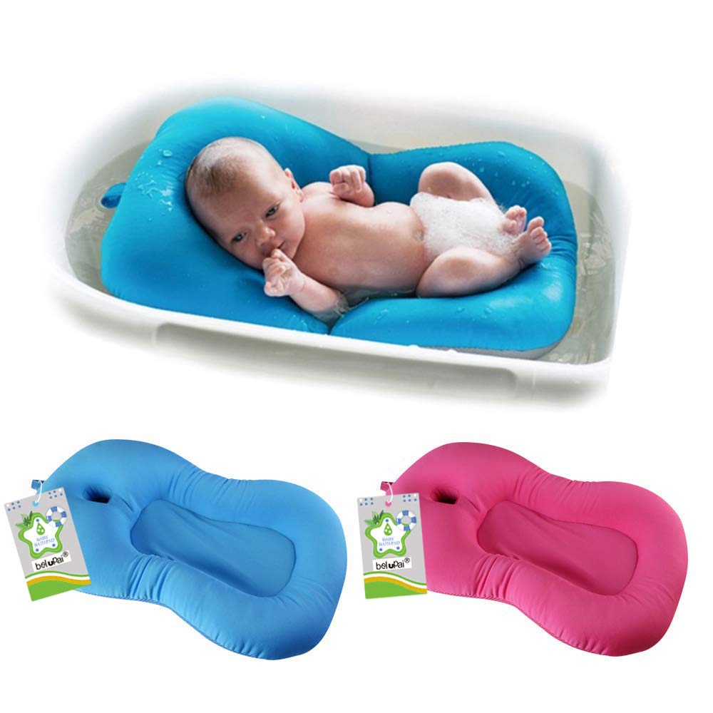 Belupai Baby Bath Pad Newborn Baby Foldable Baby Bath Tub Pad Chair Shelf Newborn Bathtub Seat Infant Support Cushion Mat Bath Mat Blue