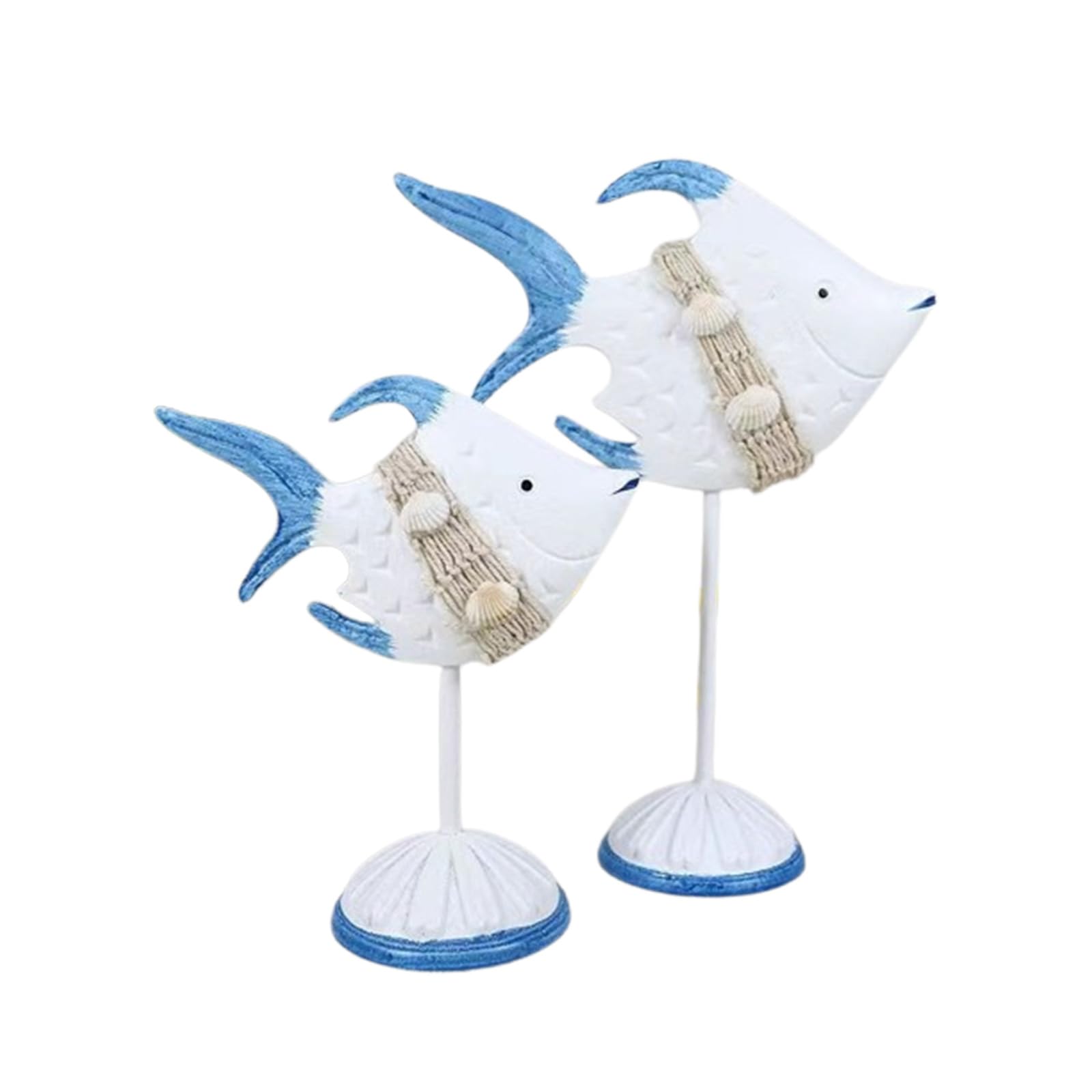 2 Pieces Creative Wooden Fish Ornaments Mediterranean Style Bathroom Animal Ornaments Beach Accessories Nautical Bathroom Accessories (Blue)