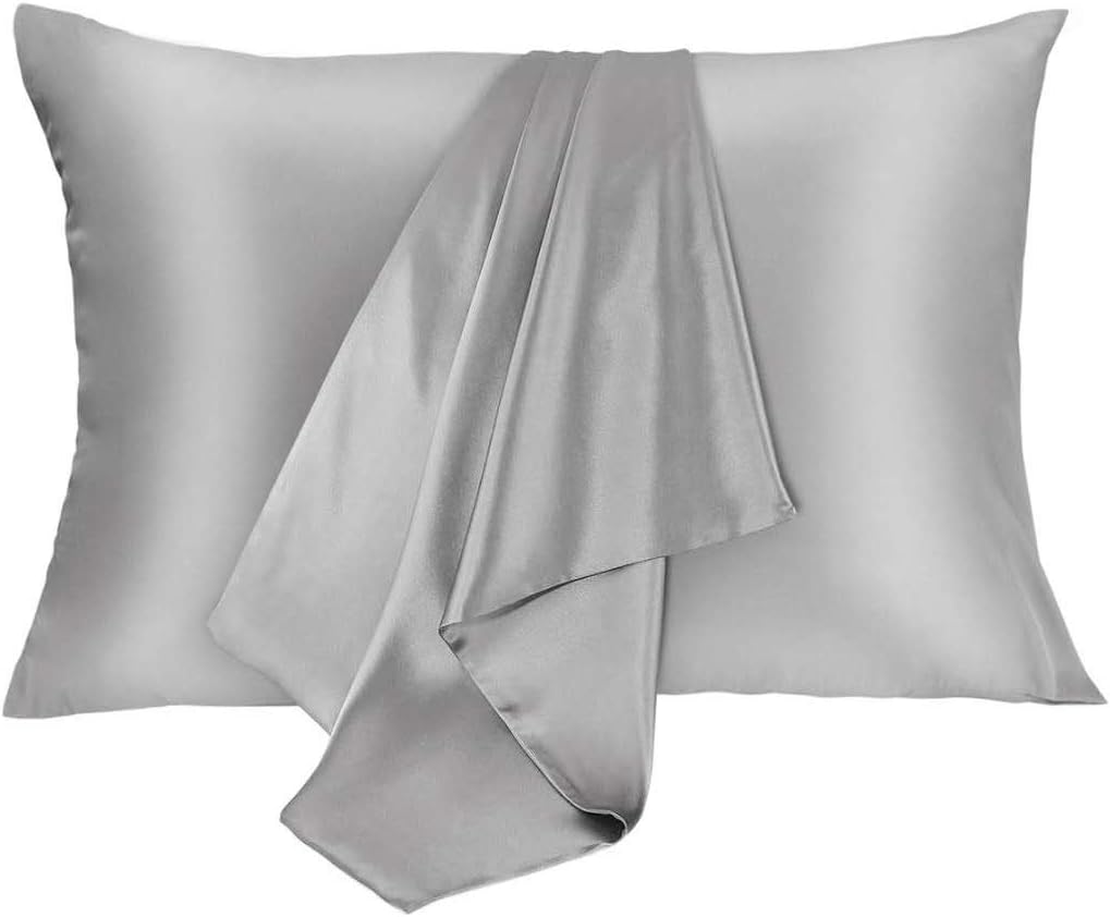 JOGJUE Silk Pillowcase for Hair and Skin 2 Pack 100% Mulberry Silk Bed Pillowcase Hypoallergenic Soft Breathable Both Sides Silk Pillow Case with Hidden Zipper, Standard Size Pillow Cases (Grey): Kitchen & Dining