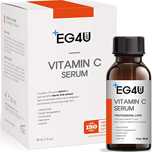 Eg4u Vitamin C Serum - Natural Korean Skin Care - For Wrinkles, Lightening, Acne, Sun Damage, Face and Eyes - Hyaluronic Acid, Ascorbic Acid, Peptide Complex - Anti Aging PRO Product 1OZ