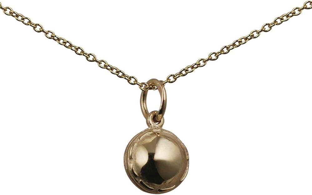 9ct Gold 10mm solid Cricket Ball Pendant with a 1.1mm wide cable Chain