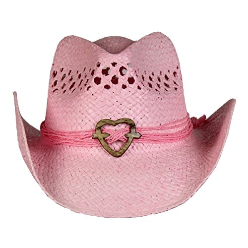 Saddleback Hats Pink Vented Straw Cowboy Hat w/Wood Heart Band â€“Shapeable Beach Cowgirl Western