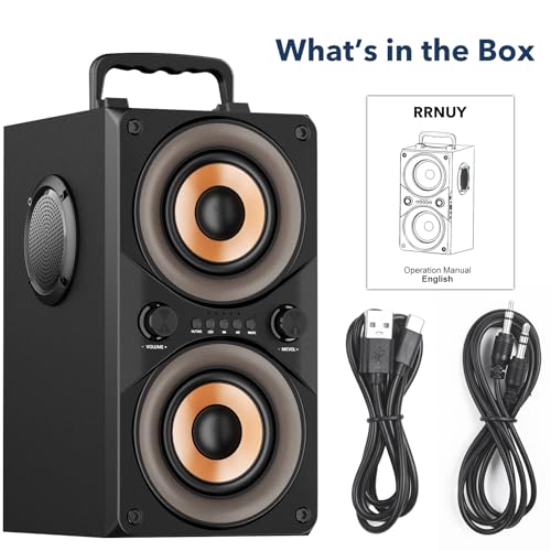 RRNUY 100W Portable Bluetooth Speaker with Subwoofer & LED Light - Powerful Boombox with Powerful Bass, Wooden Housing and TWS for Outdoor Party