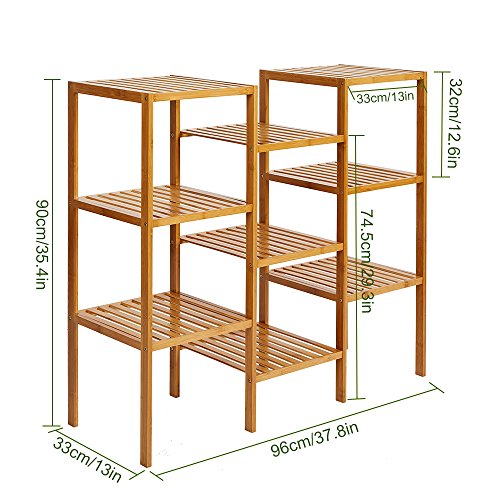 KARMAS PRODUCT Natural Bamboo Shelf 9-Tier DIY Adjustable Multifunctional Utility Storage Organizer Rack Plant Flower Standing Holder Shelving Unit, 37.7" x 13" x 35.4"