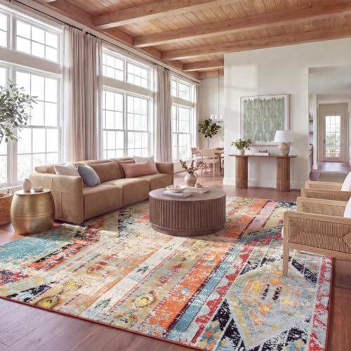 SAFAVIEH Madison Collection X-Large Area Rug - 12' x 18', Blue & Orange, Boho Chic Tribal Distressed Design, Non-Shedding & Easy Care, Ideal for High Traffic Areas in Living Room, Bedroom (MAD422F) at Amazon