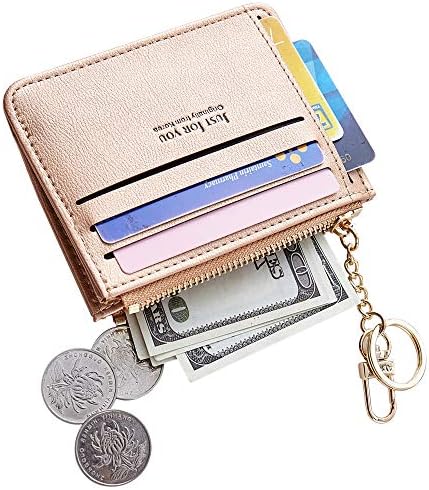 Cyanb Slim Leather Card Case Holder Front Pocket Wallet Change Purse for Women Girls keychain