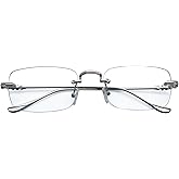 Mriendao Fashion Glasses for Women Men, Rimless Y2k Rectangle Clear Fake Glasses Metal Gold Silver Blue Light Lens