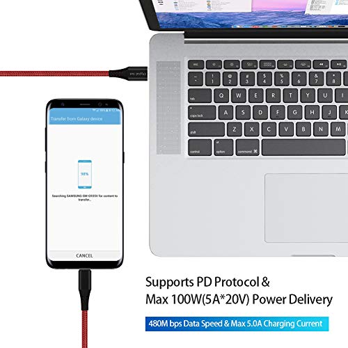 Digital Ant 100W(5A20V) 6Feet Magnetic USB-C to USB-C Data Transfer & Charging Cable Compatible with Type C Laptop or Mobile Devices Supporting PD Protocol (Red-1Pack, 6Feet)