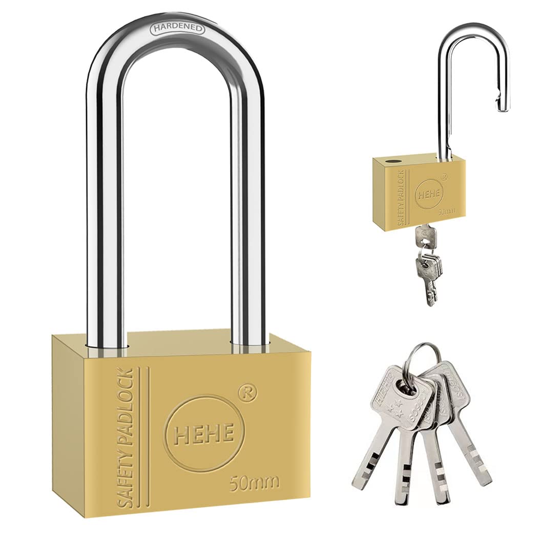 Heavy Duty Solid Brass Padlock, Security Lock Apartment Door Lock, Locker Padlock with Key, Increased Reinforcement, Square Reinforced Lock(50mm(Long))
