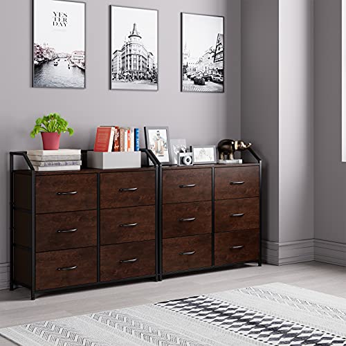 HOMECHO Fabric Dresser with 6 Drawers, Wide Chest of Drawers with Wood Top, Sturdy Metal Frame