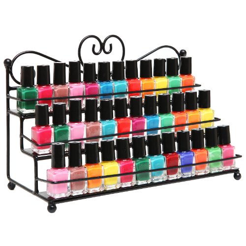MyGift Metal Heart Design / 3 Tier Nail Polish Rack/Table Top Organizer Display- Black