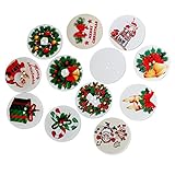 Souarts Round 2 Holes Christmas Wood Buttons Santa Claus Garland Father Gift 35mm Pack of 50pcs