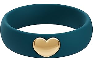 ThunderFit Silicone Rings for Women, Silicone Wedding Band with 14K Gold Plated Heart, 5.5 mm Wide, 2mm Thick