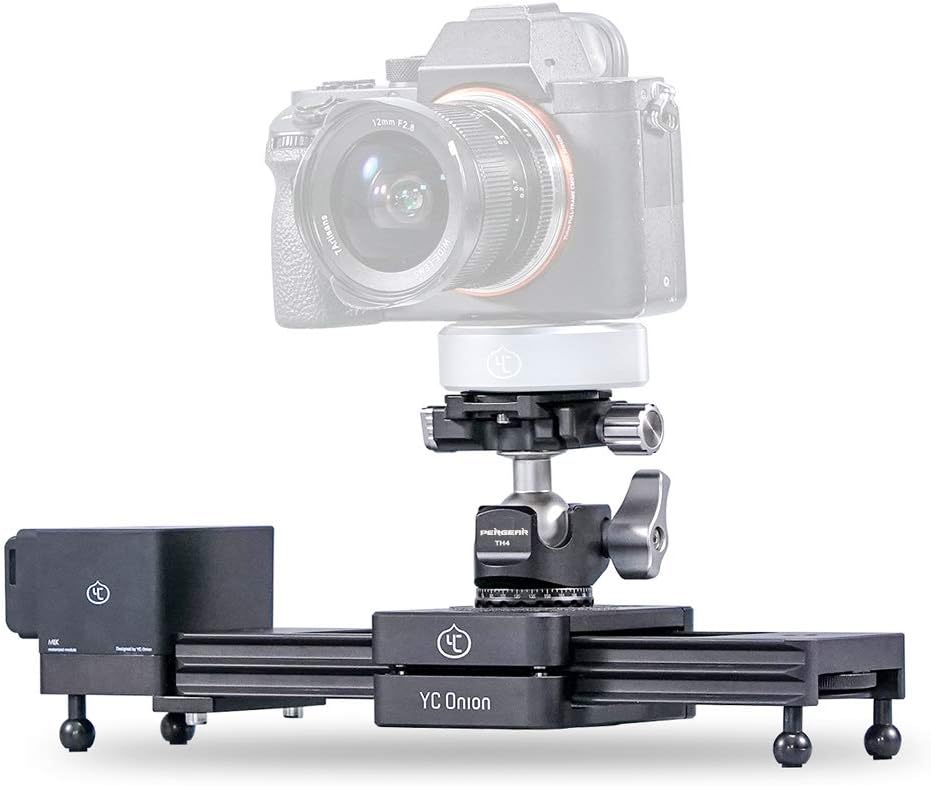 YC Onion Chocolate Motorized Camera Slider with Pergear Mini Ball Head TH4, Controlled by APP, Versatile Mounting Options for DSLR, Gopro, Mirrorless Camera and Smartphone Time Lapse and Video Shot