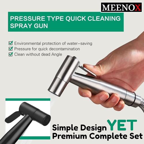 MEENOX - (Black) Handheld Portable Bathroom Shattaf with 1T-Valve - 1.5M Shower Hose - 1 wall mount Bracket - 2 Nails & Glue - Complete Set of Bidet sprayer for toilet