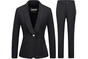MODFUL Women's 2 Piece Business Suit Set One Button Solid Color Blazer Trouser Suit
