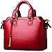 Women's Classic Red Shoulder Bag Lady Simple Leather Top Handle Tote Boston Handbag