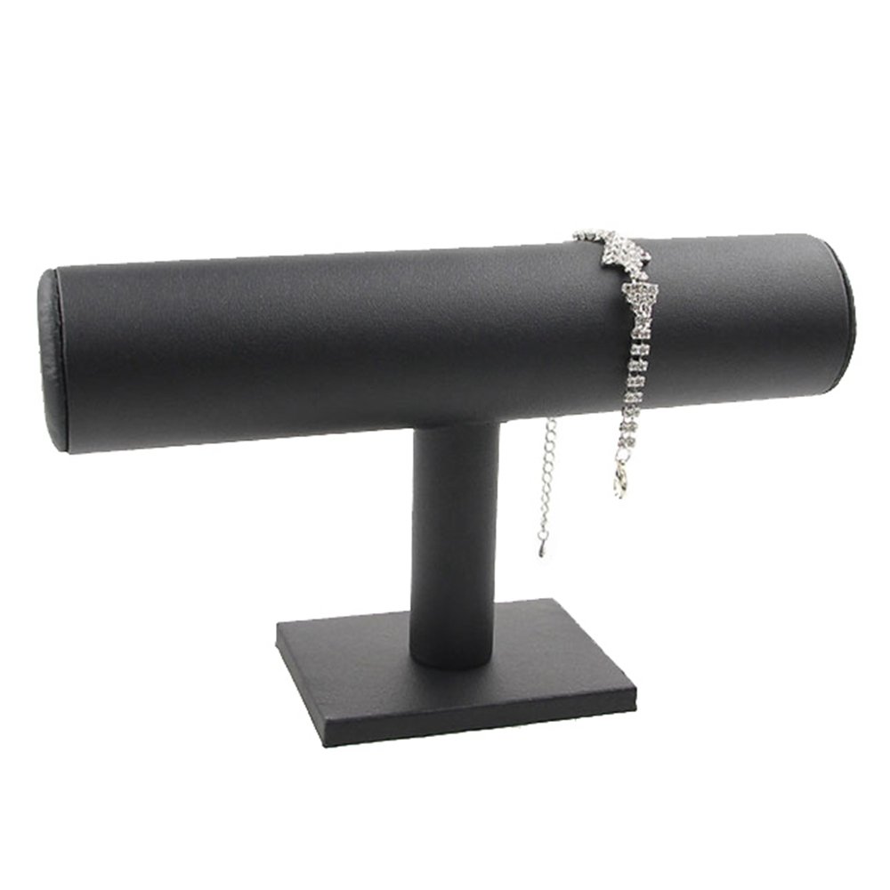 Bocar Bracelet Display Stand Black Leather Jewellery Bangle Holder T-Bar Watch Stand Organiser for Necklace Pendants Anklet Jewellery (DCJ-Black Leather)