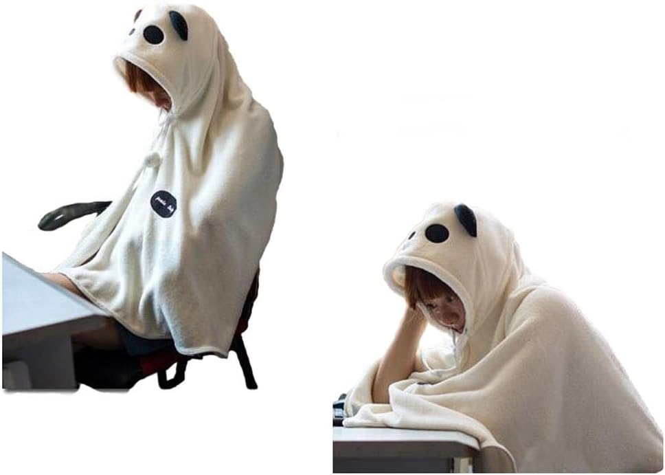 Cartoon Big Eye Plush Panda Curtilage Lazy Hooded Cape/ Air Conditioning Blanket Home Cloak (off-white)