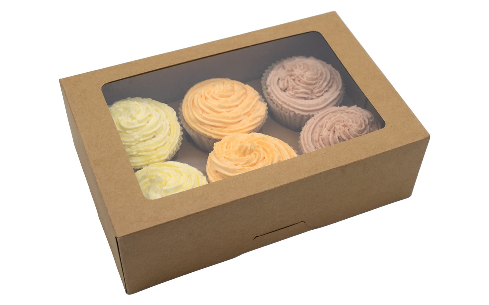 10 Pack Cupcake Boxes with Auto Pop Up, Window, 6 Hole Inserts | Kraft | Holds 6 Cupcakes | Bakery Box Perfect for Desserts, Cakes, Cookies, Pastries, Brownies, Muffins | Wedding, Party, Gift, Brown