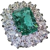 925 Sterling Silver All Diamond Square Emerald CZ Diamond Eternal Marriage Cubic Zirconia Rings Diamond Rings for Women Jewelry Findings Earring Backs Findings (US Code 8)