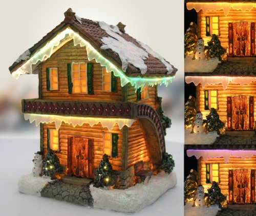 UPC 794580093315, Christmas Snow Village Log Cabin Chalet Fiber Optic LED