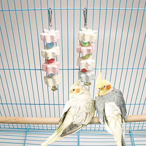 S-Mechanic Parrot Chewing Toy Beak Trimmer Calcium Stone with Bell Lava Block Grinding Stone for Chinchilla,Cockatiel,Conure,Budgies,African Grey, Amazon Parrots,Parakeet Bird 2 Packs (Style-1)