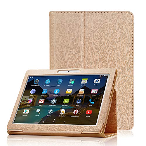 AKNICI 10.1 Inch Folio Case Cover Compatible with Tablet Dragon Touch K10/M8 M10 Q10 Q10+ K5 K6 S10/MAIJEEP/K4 K6 Q10/TYD-107/TYD-108/HANWEIER/TAOERA/Huashetrade/SZWEIL/K17 K107/HONGTAO,Gold
