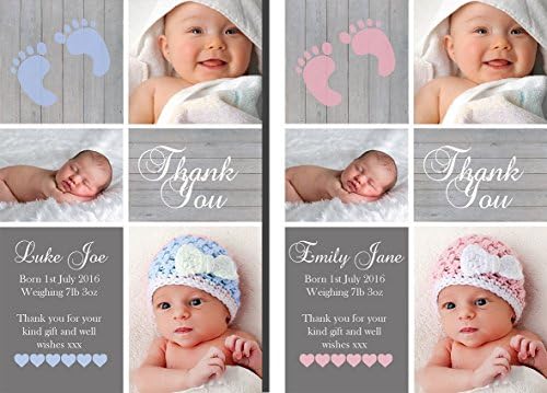 Premium Personalised New Baby Photo Thank You Cards Boy Girl Birth Announcement (60)