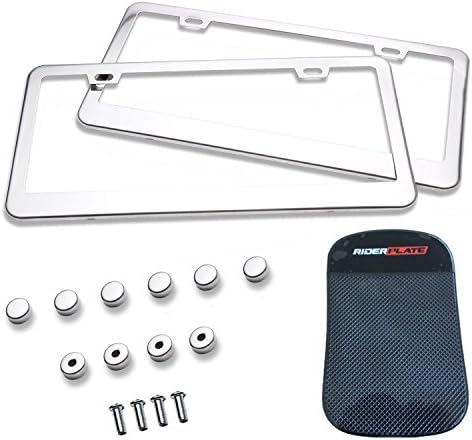 Pack Of 2 Silver License Plate Frames For Cars ,Universal Custom Design ,Easy To Install ,By RiderPlate