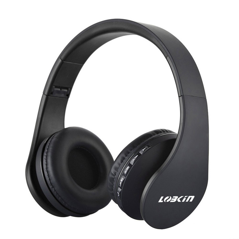 Cuffie Bluetooth LOBKIN Auricolari Stereo con Microfono Bluetooth 4.1 Pieghevole Over-Ear Senza Fili Cuffie con Microfono Ricaricabile Riduzione del Rumore Interno Supporto SD/TF Card (black)