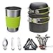 Odoland Camping Cookware Stove Carabiner Canister Stand Tripod and Stainless Steel Cup, Tank Bracket, Fork Knife Spoon Kit for Backpacking, Outdoor Camping Hiking and Picnic