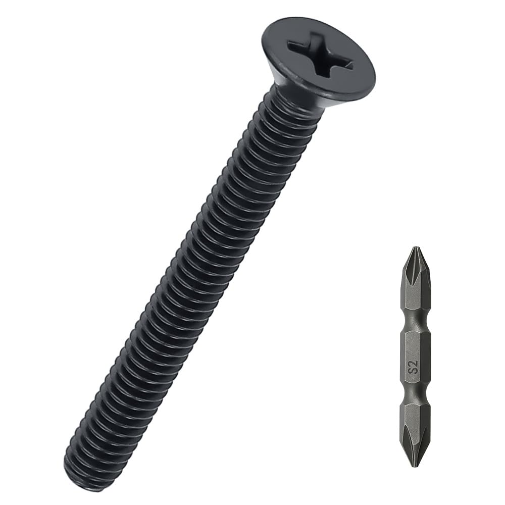 Photo 1 of #6-32 x 2" Flat Head Machine Screws (50 pcs), 18-8 (304) Stainless Steel, Phillips Drive Flat Head Machine Screws, Black Oxide Coated, Fayeploo (with Phillips Driver Bit)