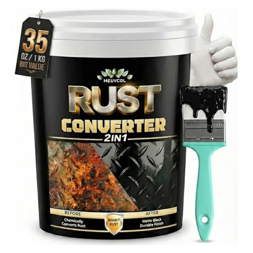 Meuvcol 2-in-1 Rust Converter & Metal Primer, 35 Floz Black Rust Remover Paint For Metal, Ultra Automotive Rust Reformer & Seal, Long-Lasting Rust Preventative Coating, Rust Inhibitor Repair Kit