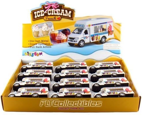 12 pcs in Box: 5 Die Cast Ice-Cream Truck, Pull Back Action (White) by KinsFun