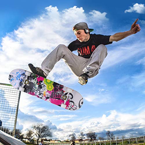 ENKEEO Skateboards Complete 32" 9 Ply Maple Wood Double Kick Concave Skateboards for Girls, ABEC-9 Tricks Stake Board for Beginners and Pro - Thumbnail 2