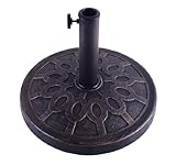Outsunny Round Decorative Cast Stone Umbrella Holder Base, 17.5-Inch, Bronze Finish