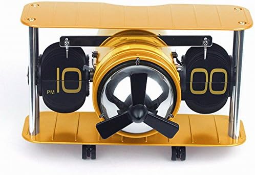 Dewel Fashion Airplane Shape Paging Clock, the perfect blend of the contemporary with the classic, Modern &amp; Retro Mechanical Gear Wheel Desk Table Clock for Home Art Decor (Gold)