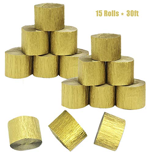 15 Rolls 30ft Gold Crepe Paper Streamers,for Party Backdrop Decorations,Birthday,Christmas,Theme Parties,DIY,and Various Decorations - Thumbnail 5