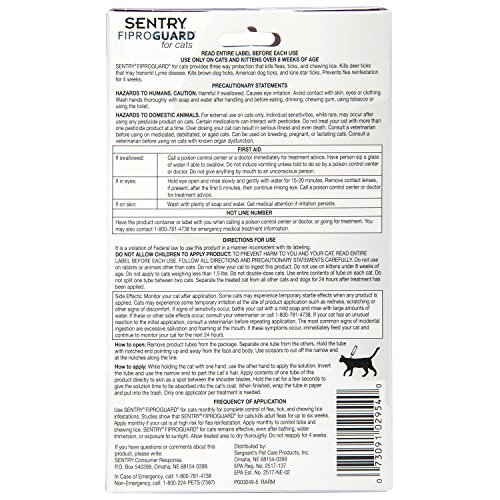 SENTRY Fiproguard for Cats, Flea and Tick Prevention for Cats (1.5 Pounds and Over), Includes 3 Month Supply of Topical Flea Treatments - Thumbnail 7