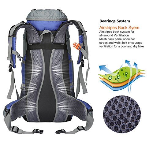 Seenlast 50L Unisex Travel Hiking Backpack Outdoor Sport Daypack Water-resistant Bag with Rain Cover for Climbing Camping Touring Mountaineering(Blue)