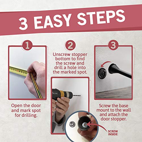 Jack N' Drill (3 ⅛) Spring Door Stopper (7 Pack) w/ 3X Hinge Pin Door Stops | Flexi Heavy Duty Door Stop for Home, Office - Rustproof, Bendable Spring Steel & Durable Rubber Tips - Thumbnail 4