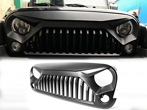 TeddyTT Jeep Wrangler Gladiator Angry Front Grille Grill for Jeep Wrangler Rubicon Sahara Sport JK 2007-2017 Matte Black