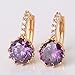 GULICX Cubic Zirconia Yellow Gold Tone Round Created Amethyst Purple Stone Hoop Earrings