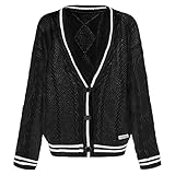 ebossy Women's Open Front Stars Embroideried Cable