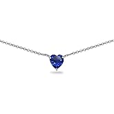 Birthstone Necklace for Women - Genuine or Synthetic Gemstone, 7mm Heart Solitaire, Short Dainty Layered Choker, Silver