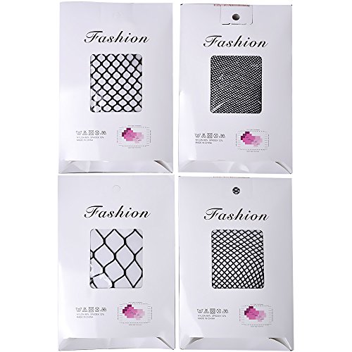 Lady Up Womenâ€™s Fishnet Hosiery Black Tights Sexy Stockings High Waist Patterned Mesh Net for Party Industrial (4 Pairs)