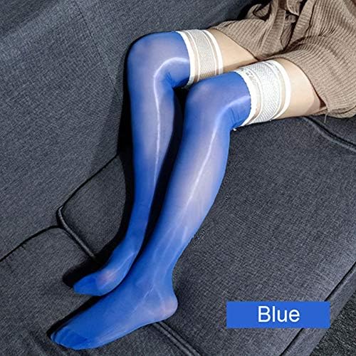 SLXFAD Stockings Lingerie For Women Oil Shiny Lace Stay Up Stockings Female Elastic Multi-Color Patchwork Hosiery