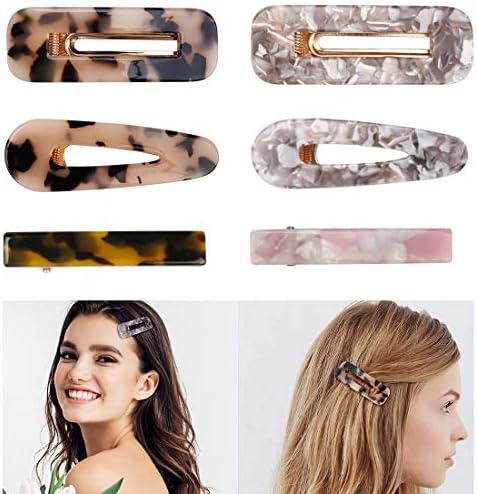 Jaciya Acrylic Resin Hair Barrettes Alligator Hair Clips, 6 PCS Hair Clips Marble Pattern Hairpins Geometric Alligator Clips for Women Hair Accessories Birthday Christmas Valentines Day Gifts